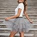 Tulle Skirts for Women 3 Layered High Low Asymmetrical Skirts Midi Length Elastic Waist Skirt Mesh Tutu Skirt Gray