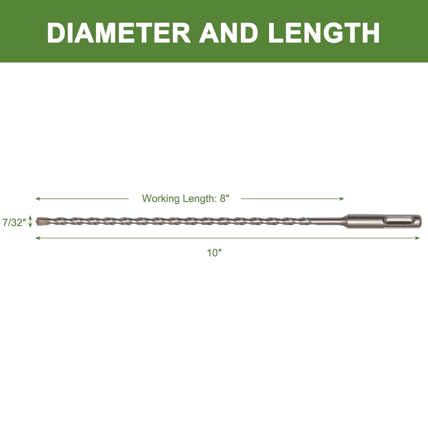 7/32" x 10" Masonry Drill Bit 7/32 inch SDS Plus Hammer Concrete Drill Bit for Block, Brick, Stone