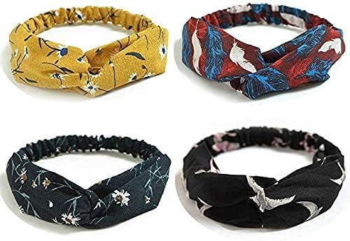 STELLA 4 Pcs Boho Headbands , Vintage Womens Headbands, Head Bands Women Hair, Floral Vintage Twisted Criss Cross Elastic Head Wrap Hair Accessories (Floral)