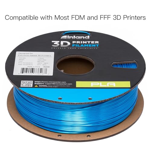 Image of INLAND Micro Center Silk PLA 3D Printer Filament 1.75mm - Cyan Blue Shiny, Dimensional Accuracy + /- 0.03 mm - 1 kg Spool (2.2 lbs), Clog Free Colorful Filaments