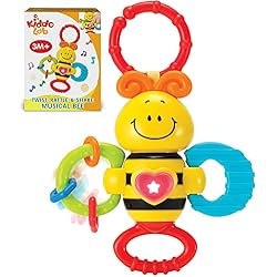 KiddoLab Twist & Rattle Musical Bee Light-Up Toy and Teething Ring for Toddlers - Sensory Chew and Fine Motor Skills Toy for Newborn - Baby Rattle and Teething Toys for 3+ Months Babies