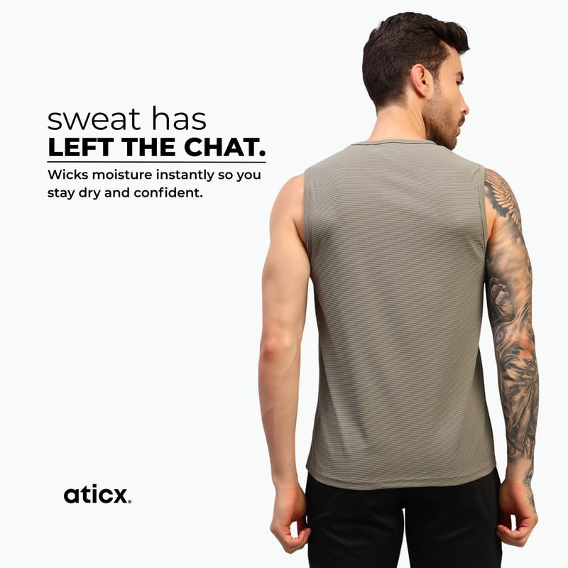 Image of ATICX Men's Slim Fit Sleeveless Sports T-Shirt - Gym Vest, Quick Dry Breathable Training Tank Top for Workout, Running, Cycling, Badminton, Basketball & Swimming Training Wear