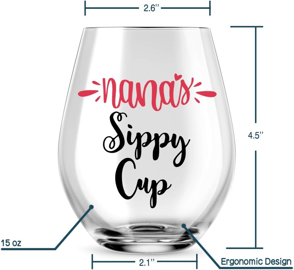 AGMDESIGN Nana's Sippy Cup Wine Glass, Grammy Birthday Gift, Best Nana Ever, Grandma Gifts from Grandkids, Great Grandma Gifts, Funny Birthday Gifts for Mom from Daughter, Son - Image 2