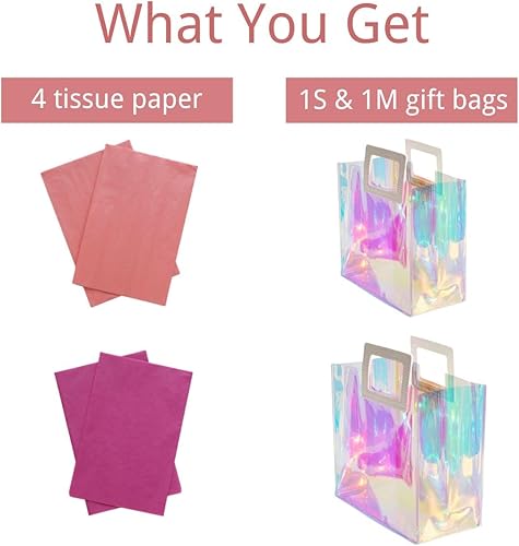 Miniatura 2 de VUOJUR 1 bolsa de regalo reutilizable S de 8.3 pulgadas y 1 M de 11 pulgadas con papel de seda, coral y orquídea