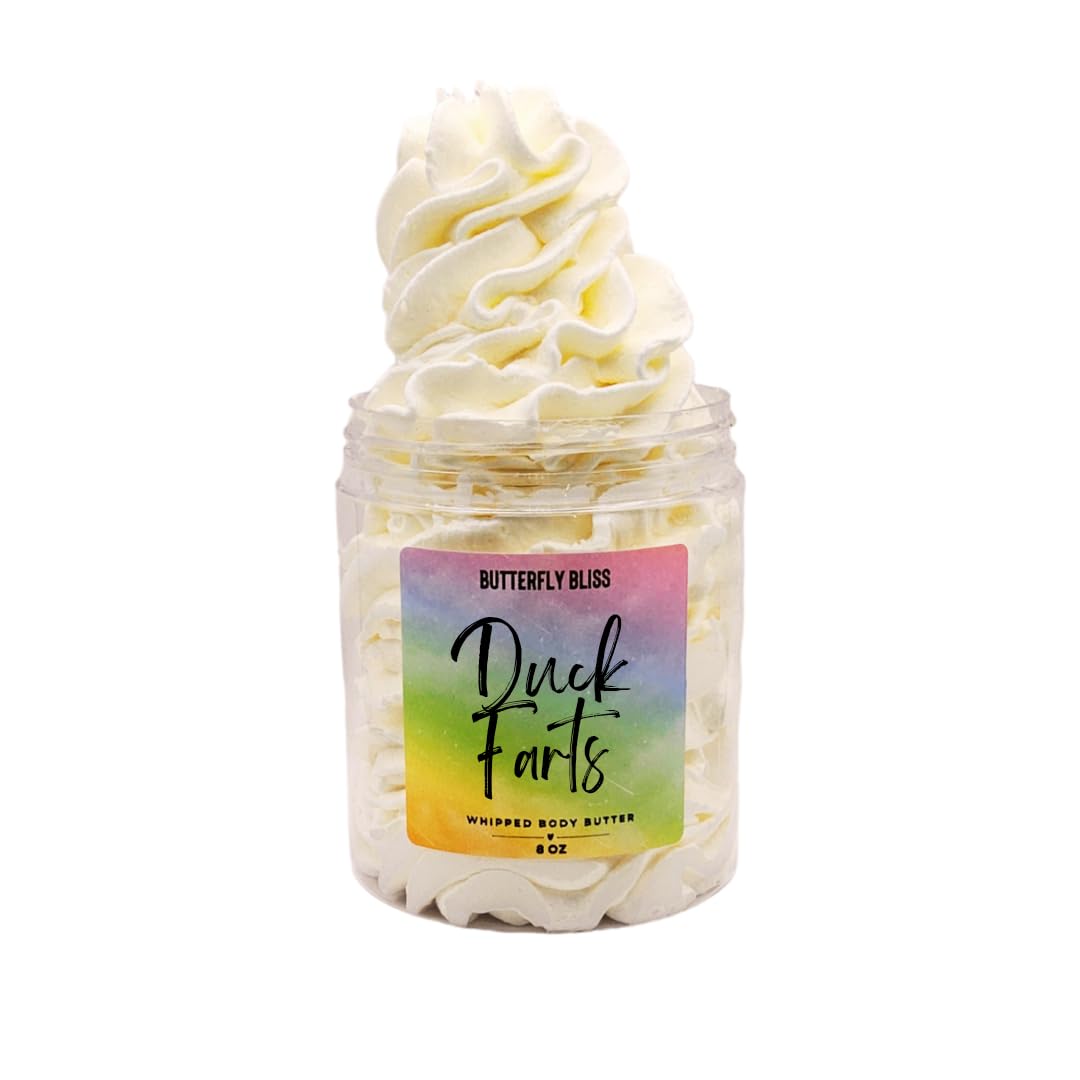 Duck Farts Whipped Body Butter – Funny Gift with Bold Berry Vanilla Scent – Ultra Moisturizing Shea & Mango Butter – Handmade Skincare for Dry Skin – 8 oz Jar