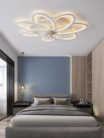 LED Işıklı Tavan Vantilatörü Sessiz APP Uzaktan Kumanda (Beyaz, 79 * 13cm fleur) [Enerji Sınıfı F]