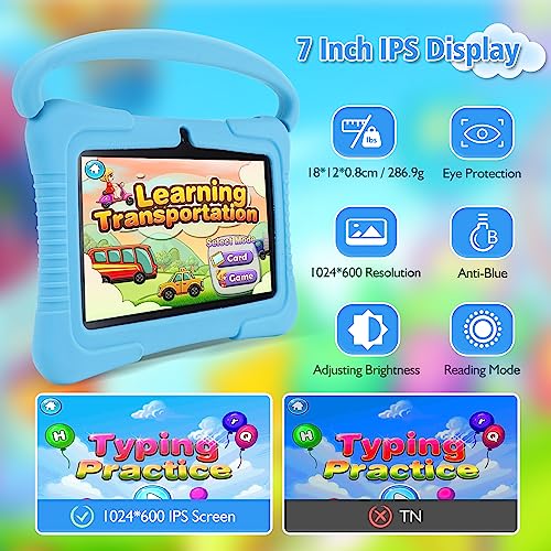 Image of Veidoo Kids 7 inch Android Tablet PC, 2GB RAM, 32GB ROM, Safety Eye Protection, WiFi, Dual Camera, Games, Parental Control APP, Blue Silicone Case