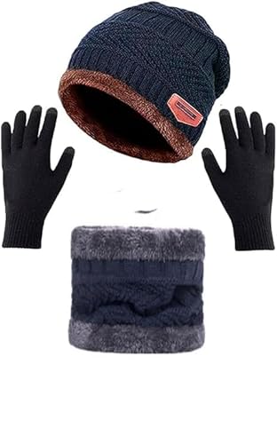 kit frio inverno com touca peluciada forrada luva e cachecol unisex (kit 3 - luva,cachecol,touca Azu