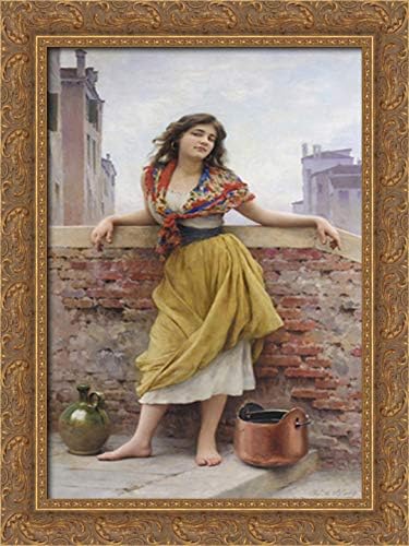 The Watercarrier 18x24 Gold Ornate Wood Framed Canvas Art by Eugene de Blaas