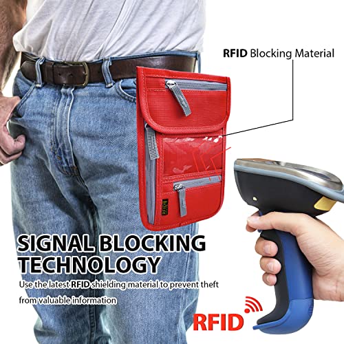 Travel Neck Wallet, Rfid Blocking Passport Holder With Adjustable Neck Strap For Men And Women To Keep Cash, Credit Cards And Travel Documents Safe - Red #TOP3