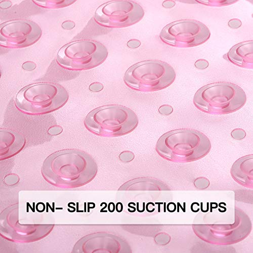 Image of YINENN Non-Slip Bath Tub Shower Mat with Suction Cups and Drain Holes, 40x16in, Light Pink