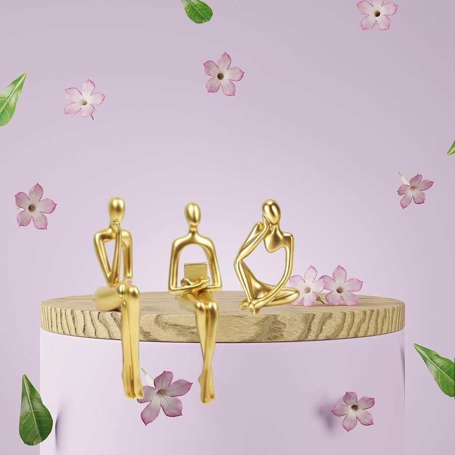 Miniatura 3 de Decoración dorada para el hogar, juego de 3 esculturas de pensador, decoración de oficina, decoración moderna de resina abstracta en el estante mesa