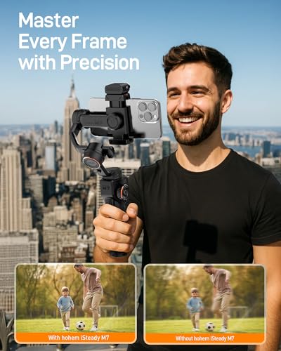 hohem iSteady M7 Gimbal Stabilizer for iPhone, 3-Axis Phone Stabilizer with AI Tracking, 1.4" OLED Detachable Touchscreen Remote, Built-in Extension Rod, Fill Light, Video Recording Vlogging YouTube - Image 3