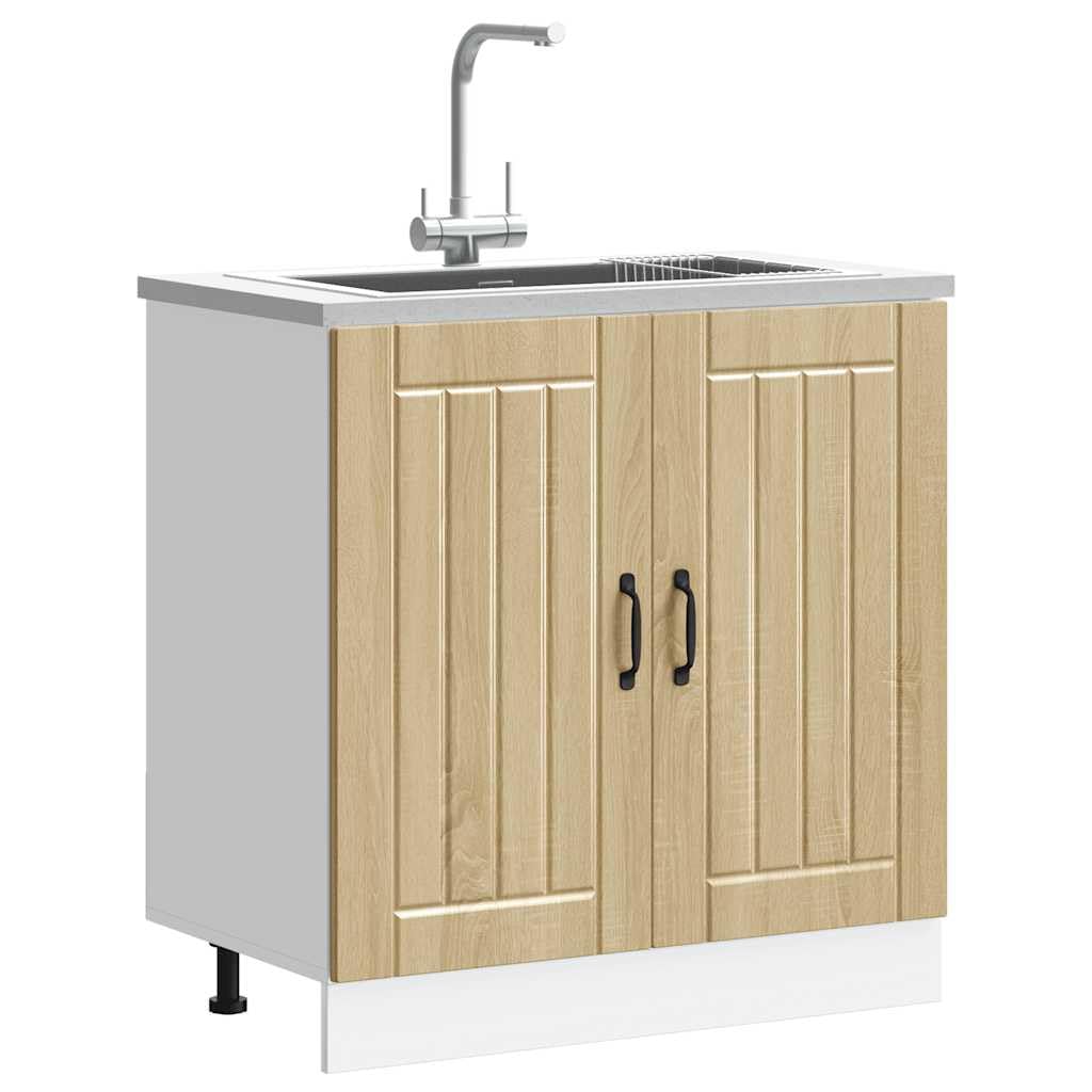Lucca szafka pod zlewozmywak dąb Sonoma z regulowanymi nóżkami, 80 x 46 x 81,5 cm, miejsce do przechowywania naczyń, garnków, talerzy, szafki kuchenne z drzwiami, do kuchni i jadalni