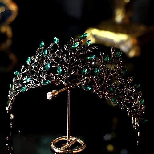 Couronne de mariée baroque en cristal noir et vert, un diadème de luxe pour mariages