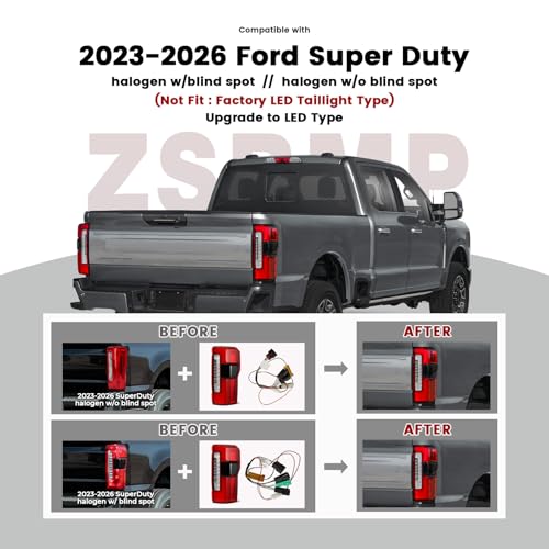 Image of Halogen Upgrade LED Tail Liaht W /BSD Pair Compatible with 2023 2024 2025 Ford F250 F350 Super Duty Rear Light Accessories Rear Brake Lamp Pair