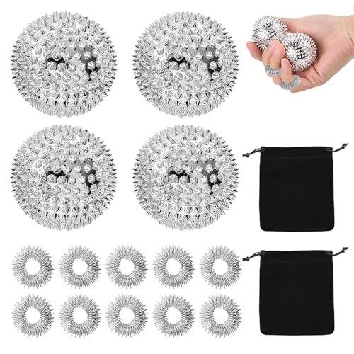SNONESIY Skills Borderline 4PCS,Skills Set,Skills Set Stress Erwachsene,Mit 10 Akupressur Ring 2 Verpackungsbeutel,Massagebälle Mit Kleinen Stücken,Harte Igelbälle,Kleine Igelbälle,Fingermassageringe