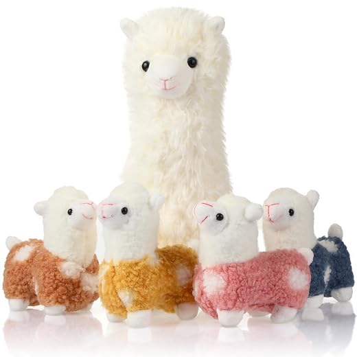 Civaner Llama Stuffed Animal with 4 Baby Llama Cute Alpaca Plush Set Kawaii Llama Gift Soft Pillow Appreciation Gift Back to School Party Favor for Kids Girl Birthday Anniversary Student Home Decor