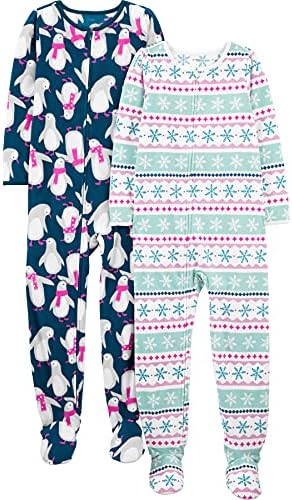 Simple Joys by Carter's baby-girls Baby, Toddler, and Little Girls' 2-pack Loose-fit Fleece Footed Pajamas Baby and Toddler Sleepers