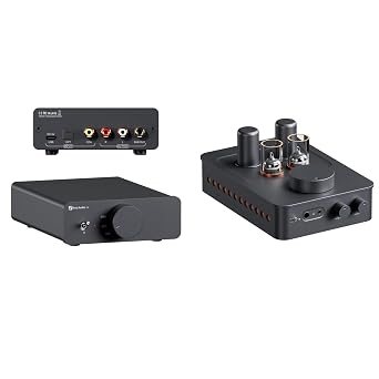 Fosi Audio Q6 Mini Desktop DAC, USB C Digital to Analog Audio Converter and GR70 Tube Headphone Amp Preamp Mini HiFi Preamplifier for Home Audio