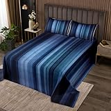 Homemissing Moderne gestreifte Tagesdecke 220x240cm Geometrisch Bettüberwurf Schwarz Blau Steppdecke Gradien Wohndecke mit 1 Kissenbezug Bettdecke Steppdecke