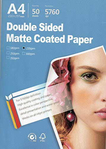 Best Double sided matte all Inkjet printer Photo Paper 8.3"x11.7" A4 Size 50 sheets weight 220gsm