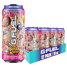G Fuel Energy Drink, Berry Bomb, Sugar Free Carbonated Beverage with 300mg Caffeine, Daily Energy Boost with Focus Amino, Vitamin + Antioxidants, 16 oz Cans Berry Bomb, 12-Pack