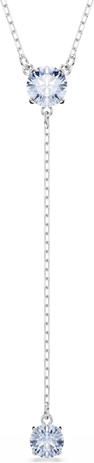 Swarovski Attract Crystal Y Necklace, Round Cut, Blue & Pink Stones, Rhodium Finish, Part of the Attract Collection