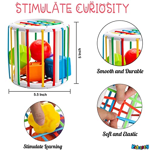 Image of Kidology Baby Cylindrical Shape Sorting Toy | Montessori Sensory Toys with 6 Blocks Colorful Cube | Shape Sorting Bin with Elastic Bands Fine Motor Skill Early Learning Preschool Educational