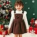 Fleece Dress Set Long Sleeve Ribbed T-Shirt Bow Overall Dresses Suspender Skirt Set Fashion Fall Winter Fuzzy Clothes Brown