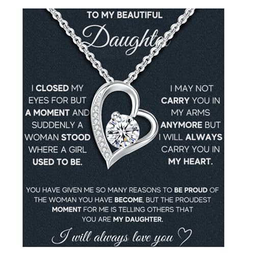MGOOL Daughter Gifts From Dad To My Daughter Necklace 925 Sterling Silver Pendant Necklace Graduation Gifts Birthday Christmas Message Card＆LED Gift Box