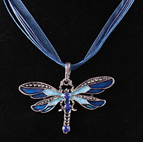 AKOAK Fashion Creative Bohemian Jewelry Ethnic Multi-layer Chain Colorful Enamel Dragonfly Pendant Necklace（Blue）2