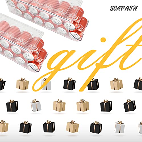 Scavata 2 Pack Soda Can Organizer For Refrigerator, Stackable Canned Food Pop Cans Container Can Holder Dispenser With Lid For Fridge Pantry Rack Freezer, Clear Plastic Storage Bins-Holds 12 Cans Each #TOP5