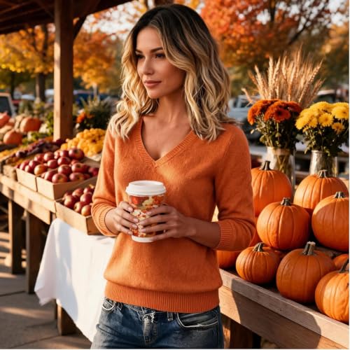 Cashmere Sweaters for Women V Neck Fall Lightweight Knit Pullover Sweater - image 3