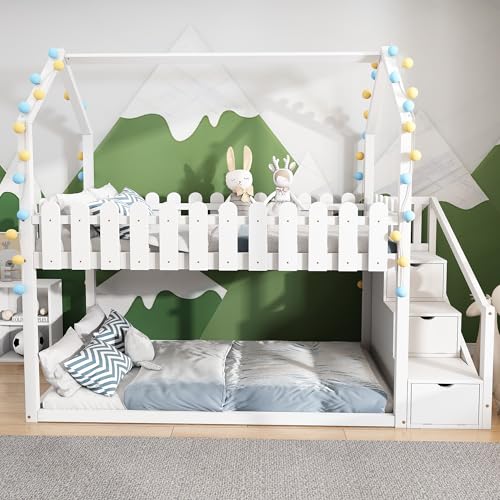 LTGB Hochbett mit Treppe & Schubladen, Etagenbett Stockbett für 2 Kinder...