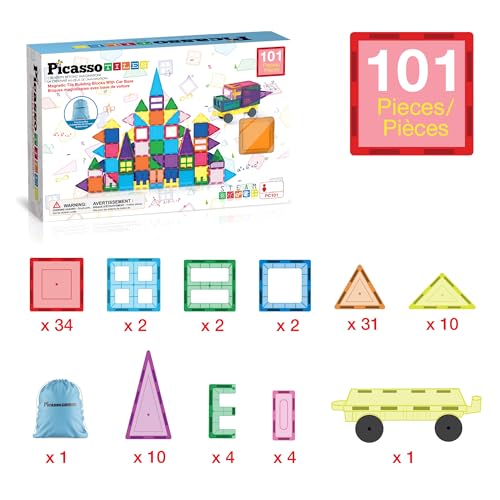 PicassoTiles 101-Piece Magnetic Building Set with Car & Bag — view 3