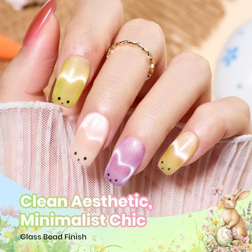 Image of Beetles Cat Eye Gel Nail Polish Set - Sugar Meadow 6 Colors Cat Eye Pastel Gel Polish Kit Glitter Pink Purple Green Blue Orange Peach Yellow Magnetic Soak Off UV Manicure Gift for Women