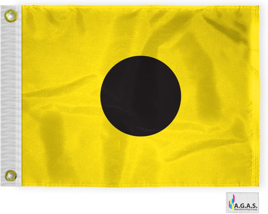 AGAS India Code I Marine Signal 1x1.25 Ft Flag - Printed 200D Nylon - Canvas Header - Brass Grommets - Colorfast & Stitched Edges - Nautical Boat Flag - Naval Code Signal Flag.