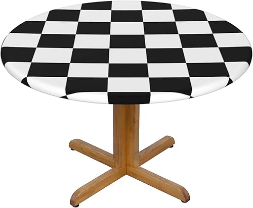 Miniatura 9 de Fiokroo Mantel con estampado a cuadros blancos y negros con borde elástico, mantel redondo de ajedrez, lavable, reutilizable, para cocina, comedor,