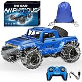 BORSTOYPRO Auto anfibio radiocomandata, 1:16 giocattoli impermeabili mostri camion, auto telecomandate, auto radiocomandata fuoristrada, camion mostro, rotazione a 360° con LED