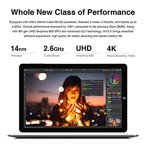 Chuwi Hi10 X, 10.1" Tablet With Keyboard And Pen, 6Gb Lpddr4 128Gb Storage, 1920X1200P 10-Point Touch Display, Intel Celeron N4120, 2 In 1 Convertible Laptop, Dual Band Wifi, Type-C, Windows 11, Gray #TOP1