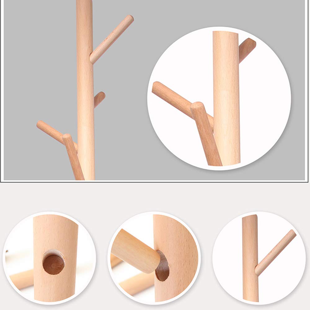 BAKAJI Attaccapanni Appendiabiti di Design a Piantana da Terra in Legno di Betulla con 8 Ganci Appendi Abiti e Base Treppiedi Dimensione 41 x 41 x 176 cm (Naturale)