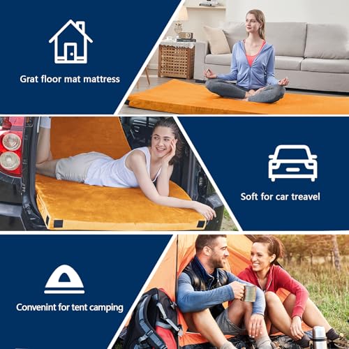 CYMULA CertiPUR-US Memory Foam Camping Mattress Pad, Portable Foam Sleeping Pad for Camping, Roll up Cot Orange Sleeping Mat Floor Mattress Guest Floor Bed for Sleepover, Car, Tent SUV Cot Mattress by CYMULA - Image 4
