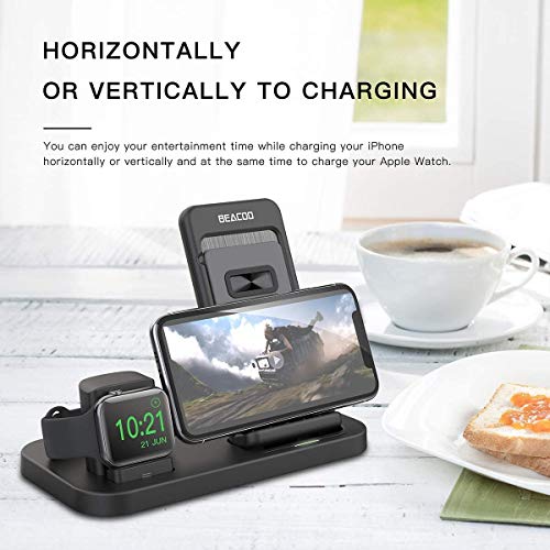 BEACOO 2in1 Wireless Charger Stand for Apple Smart Watch 6/5/4/3/2/1, Wireless Fast Charger Stand Compatible with iPhone SE 2020/11 Pro Max/XR/XS Max/X/8 Plus (No iWatch Charging Cable) - Thumbnail 2