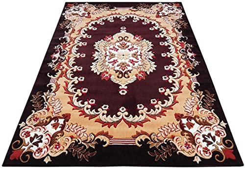 Image of Beautiful American Combination Floral Design Acrylic Touch Carpet for Living Room & Drawing Room with 1 Inch Thickness(180X240 Brown Colour) 6x8 Feet