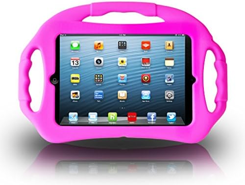 Ipad Mini Kids Case - Tough Light Weight Silicon - Three Handle Design - Easy for Kids to Carry - Built in Stand for Movie Watching - Fun and Durable [Kid Proof, Drop Proof, Anti Slip] Pink