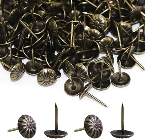 500Pcs Upholstery Tacks, BetterJonny Decorative Furniture Nails Pins Bronze Metal Thumb Tacks for Upholstered Furniture Cork Board, Home Decor(17X11MM)