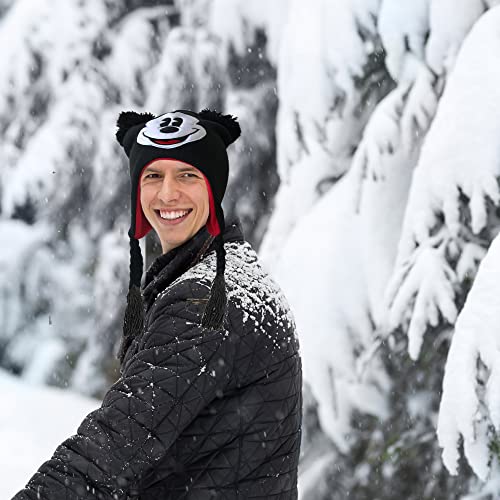 Disney Unisex Adult Mickey Mouse Acrylic Knit Winter Laplander Hat with Jumbo Knit Pom Ears and Knit Tassels Black4