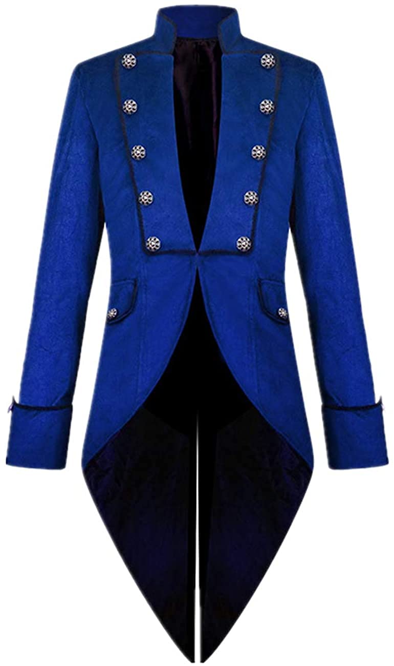 Mcdslrgo Men's Steampunk Vintage Tailcoat Victorian Gothic Jackets Frock Coat (S, Blue)