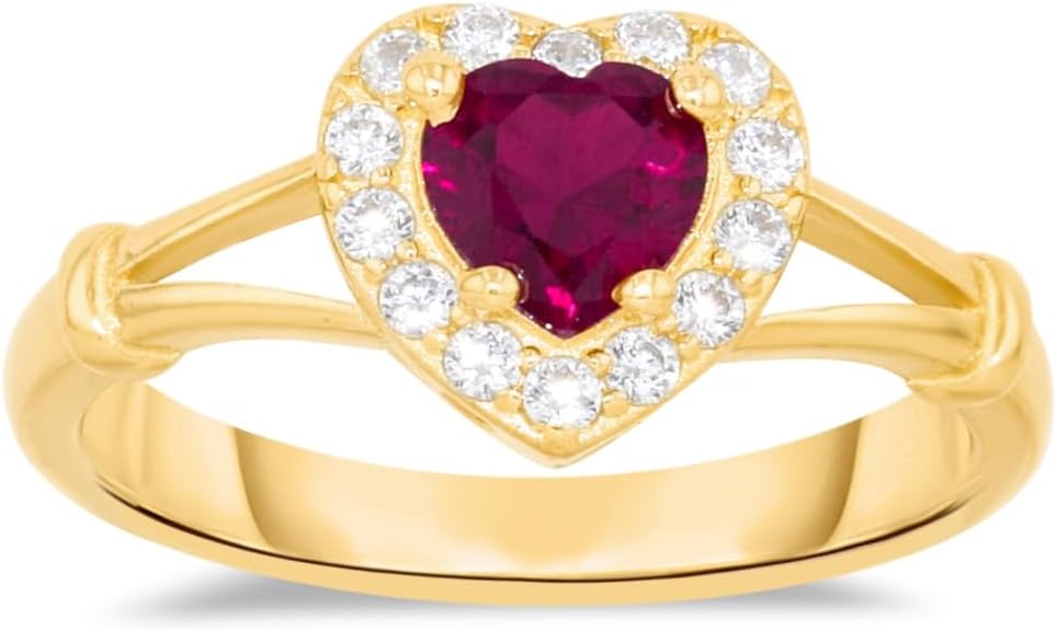 Floreo 10k Yellow Gold 9mm Birthstone Gemstone Heart CZ Ring, Size 4-10